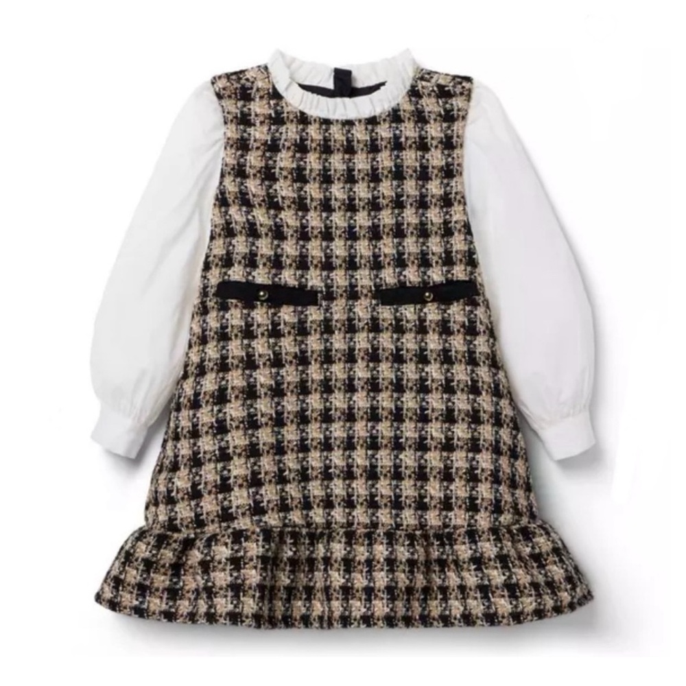 Plaid Ruffle Hem Dress with White Sleeves